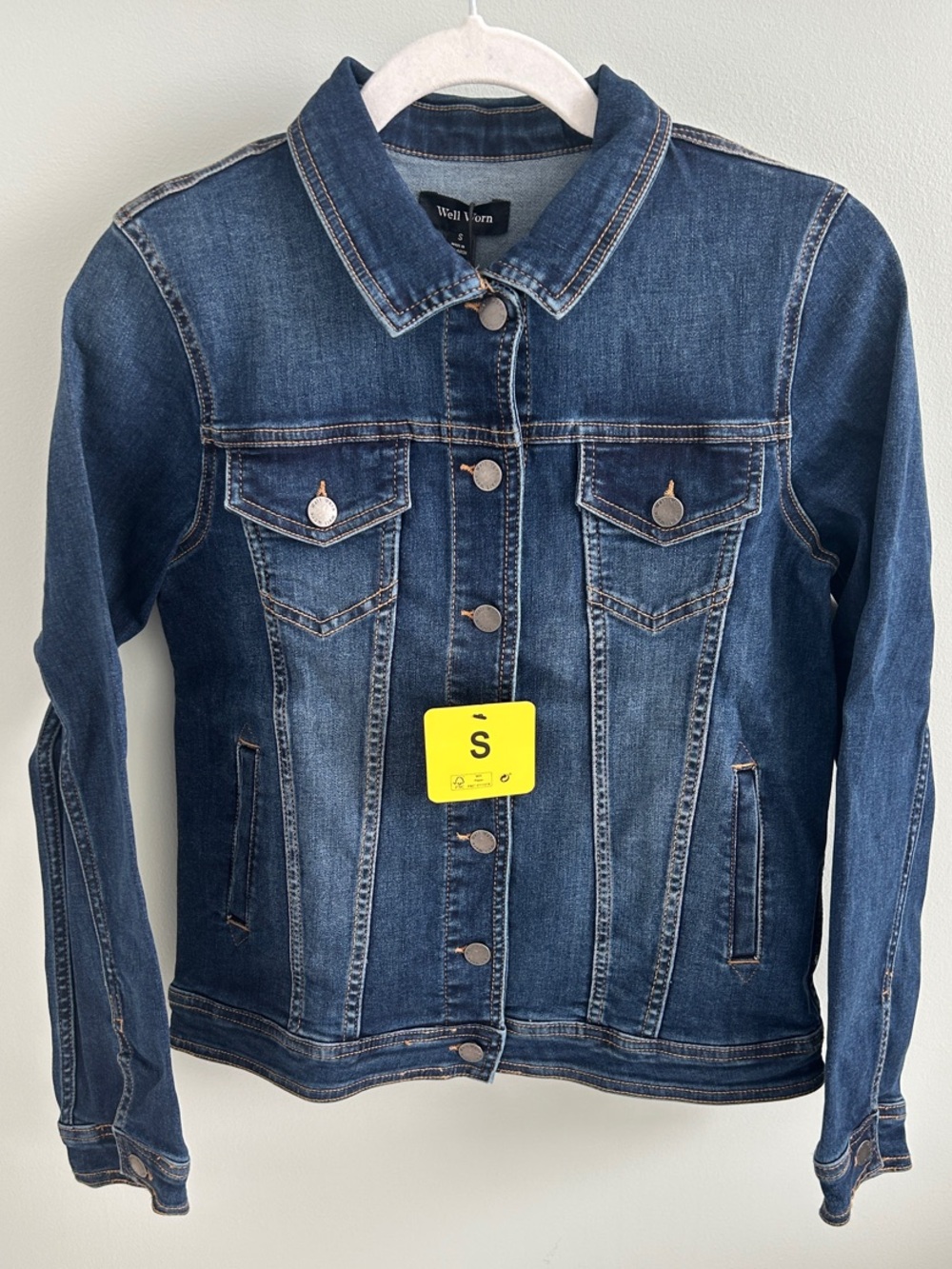 Well Worn Dark Blue Denim Jacket with Button Front
